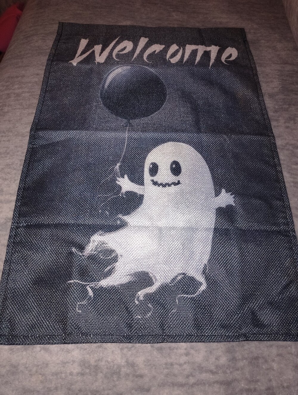 Welcome Ghost Garden Flag - Black and White Halloween Decoration